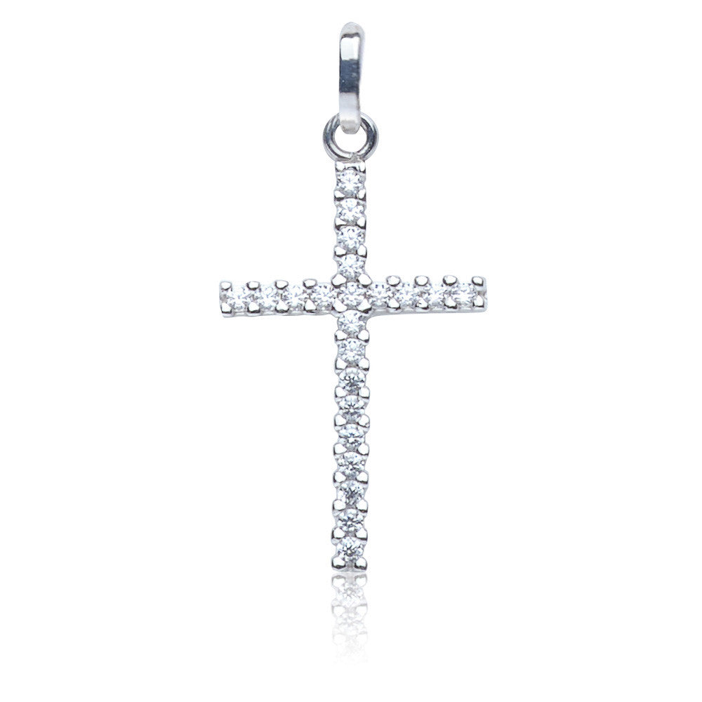Kettenanhänger Kreuz Weißgold 585 mit Zirkonia