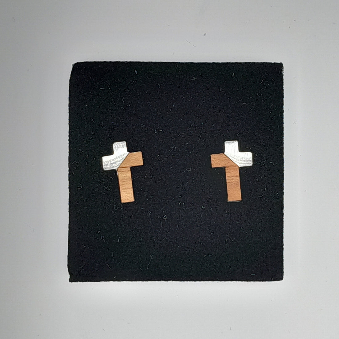 Ohrstecker Kreuz aus Edelstahl/Holz