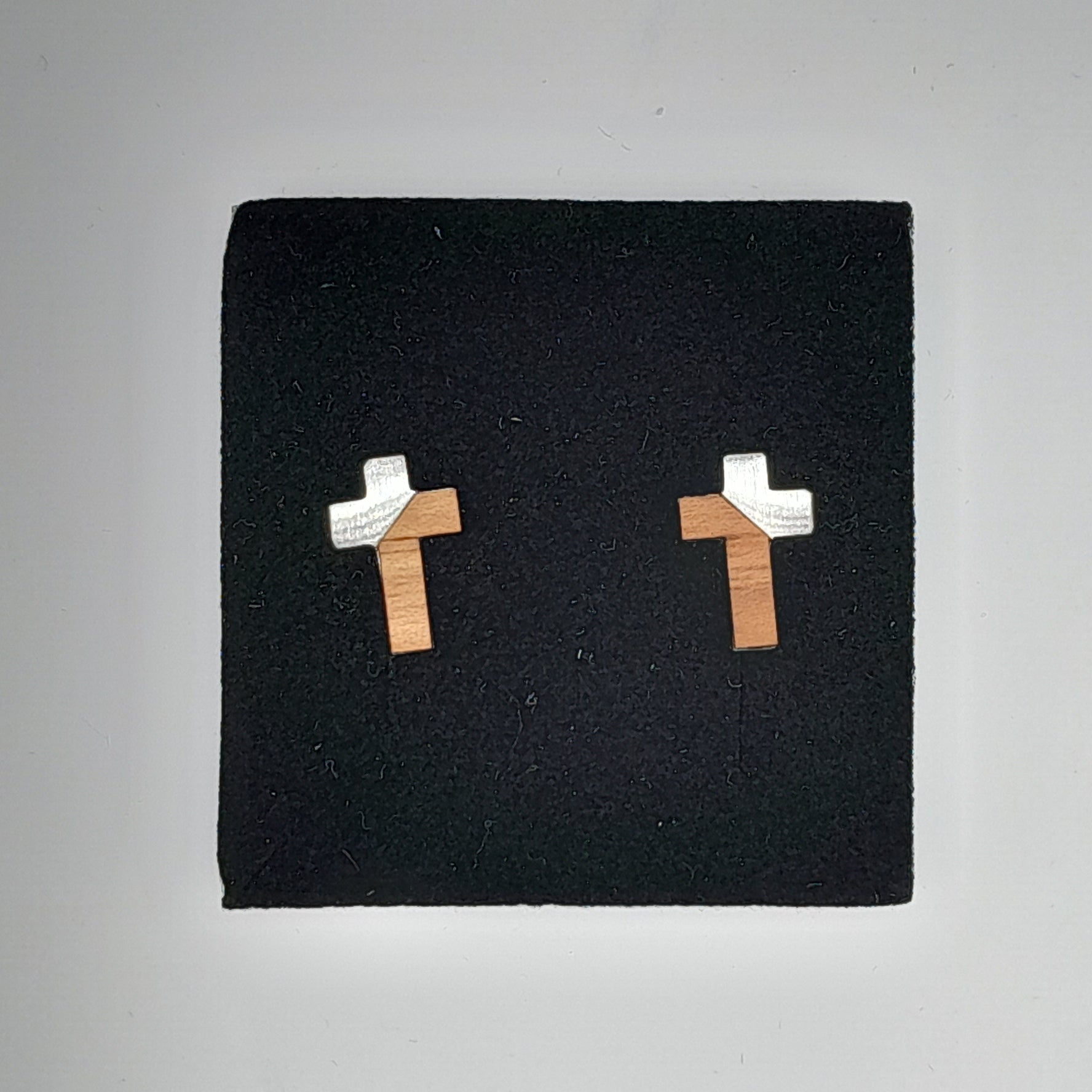 Ohrstecker Kreuz aus Edelstahl/Holz