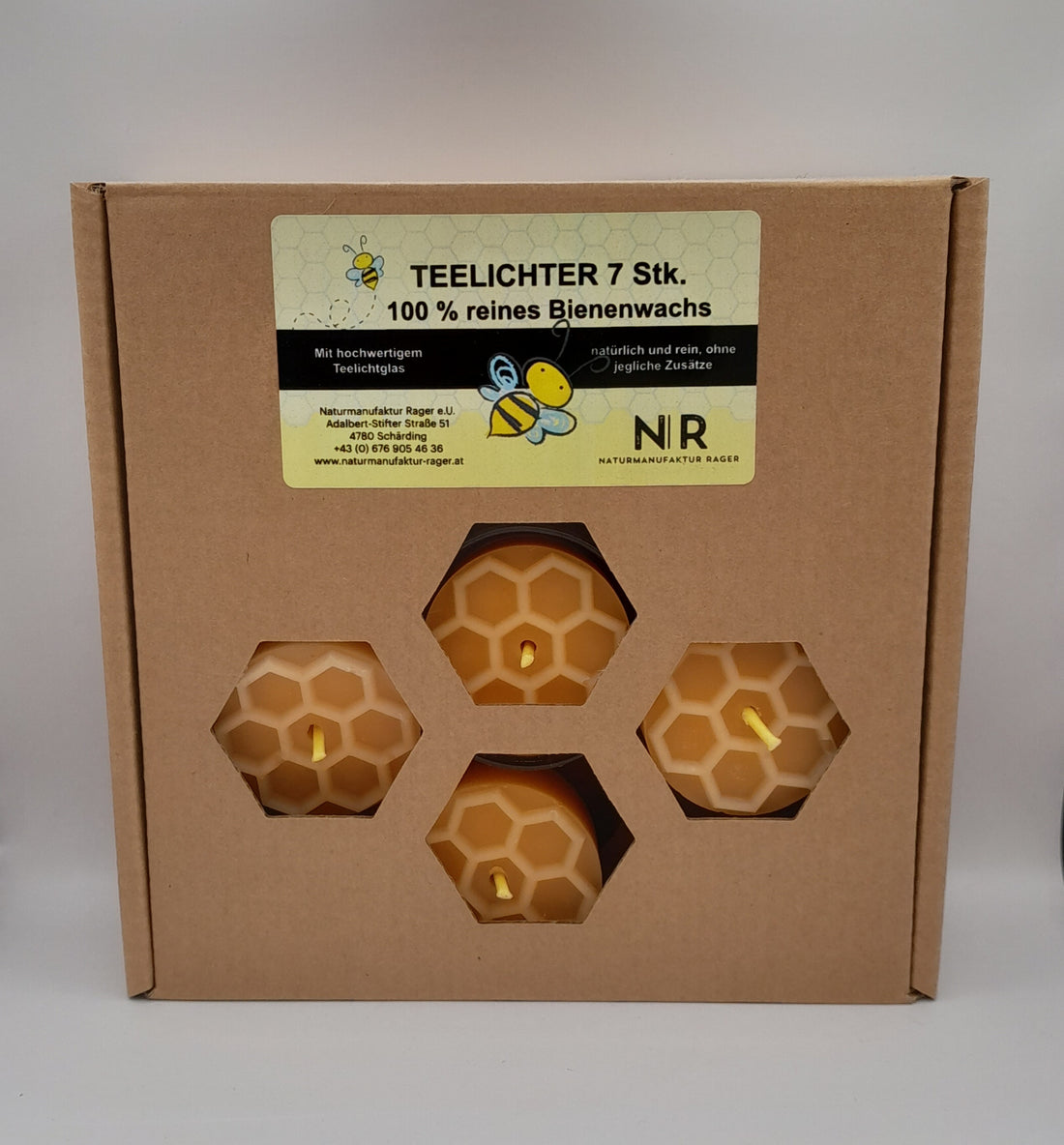 Rager Bienenwachs 7 Teelichter + 1 Glas