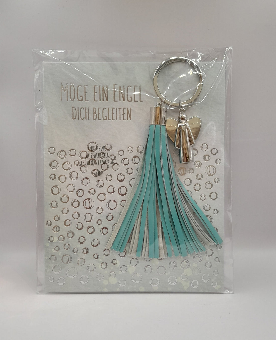 Schlüsselanhänger Engel, mit Fransen türkis