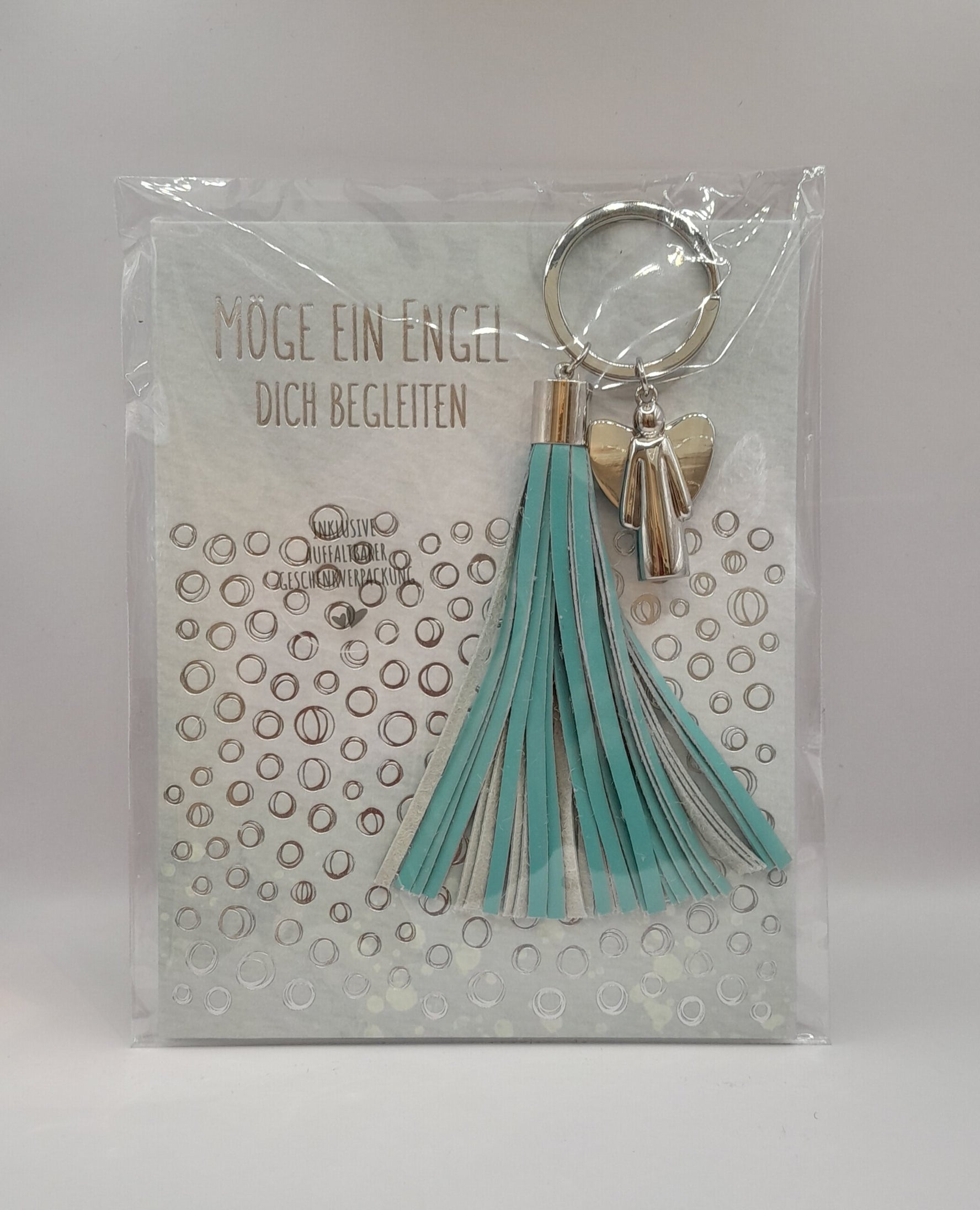 Schlüsselanhänger Engel, mit Fransen türkis