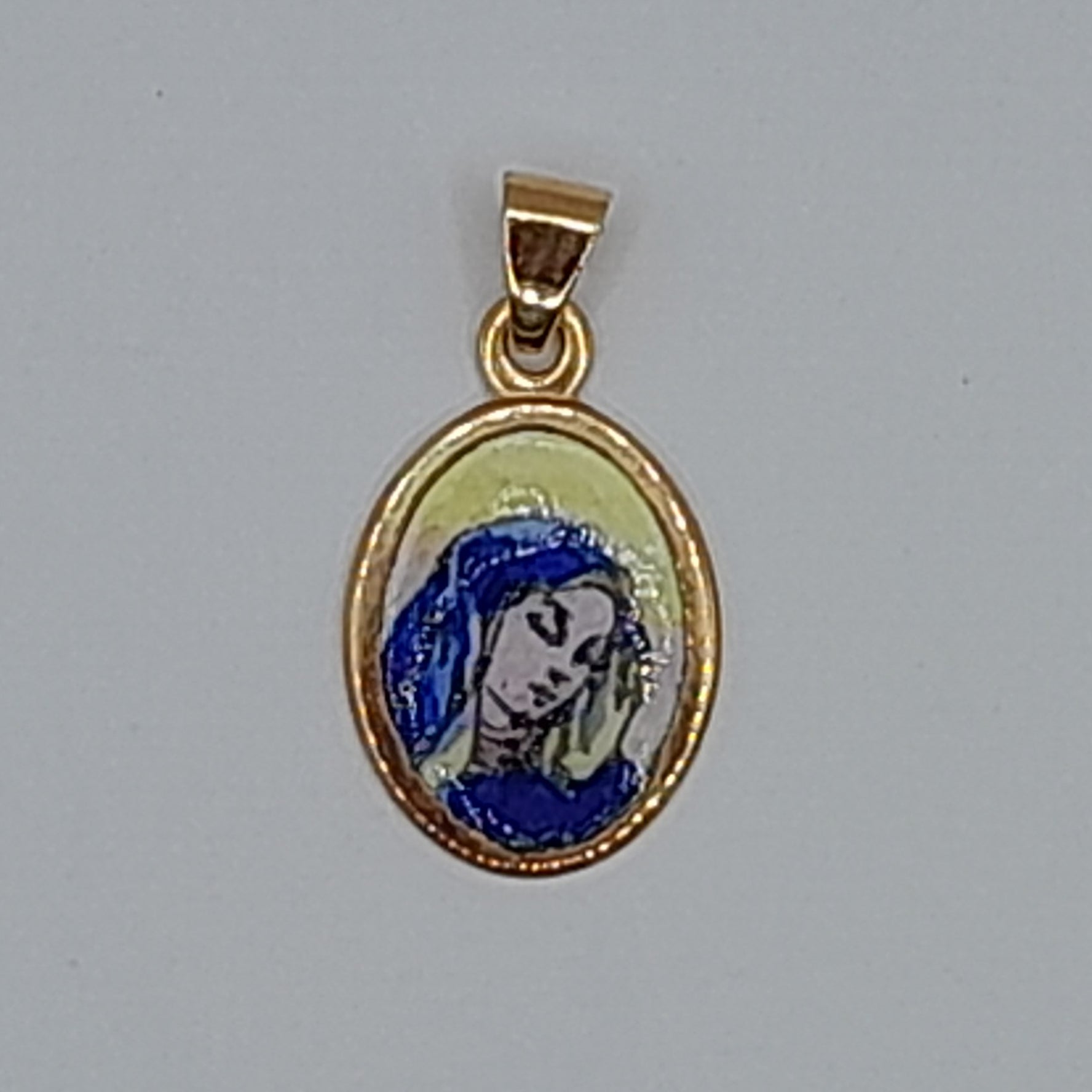 Kettenanhänger Madonna blau, aus Gelbgold