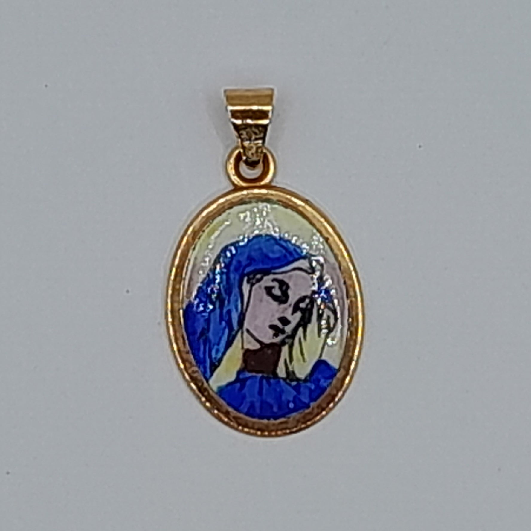 Kettenanhänger Madonna blau, aus Gelbgold