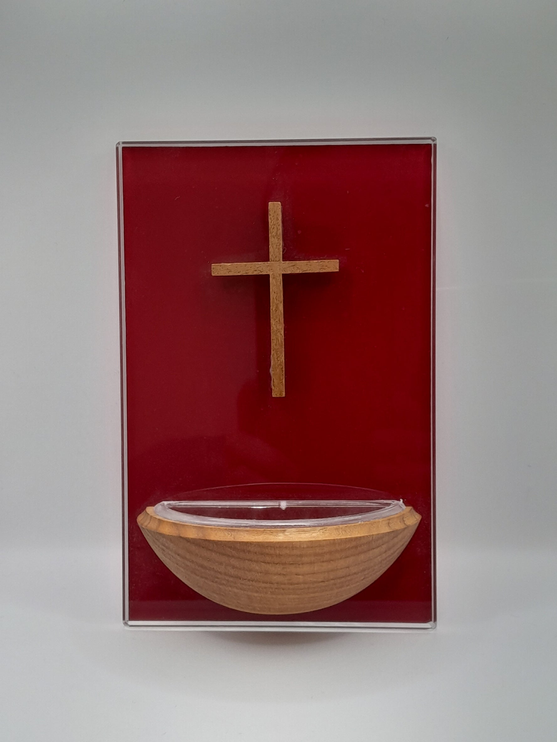 Weihwasserkessel Glas/Holz rot