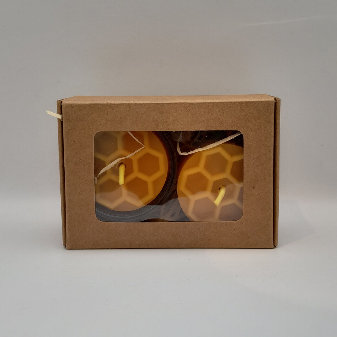 Bienenwachs Teelichter, 2 Stk + Glas
