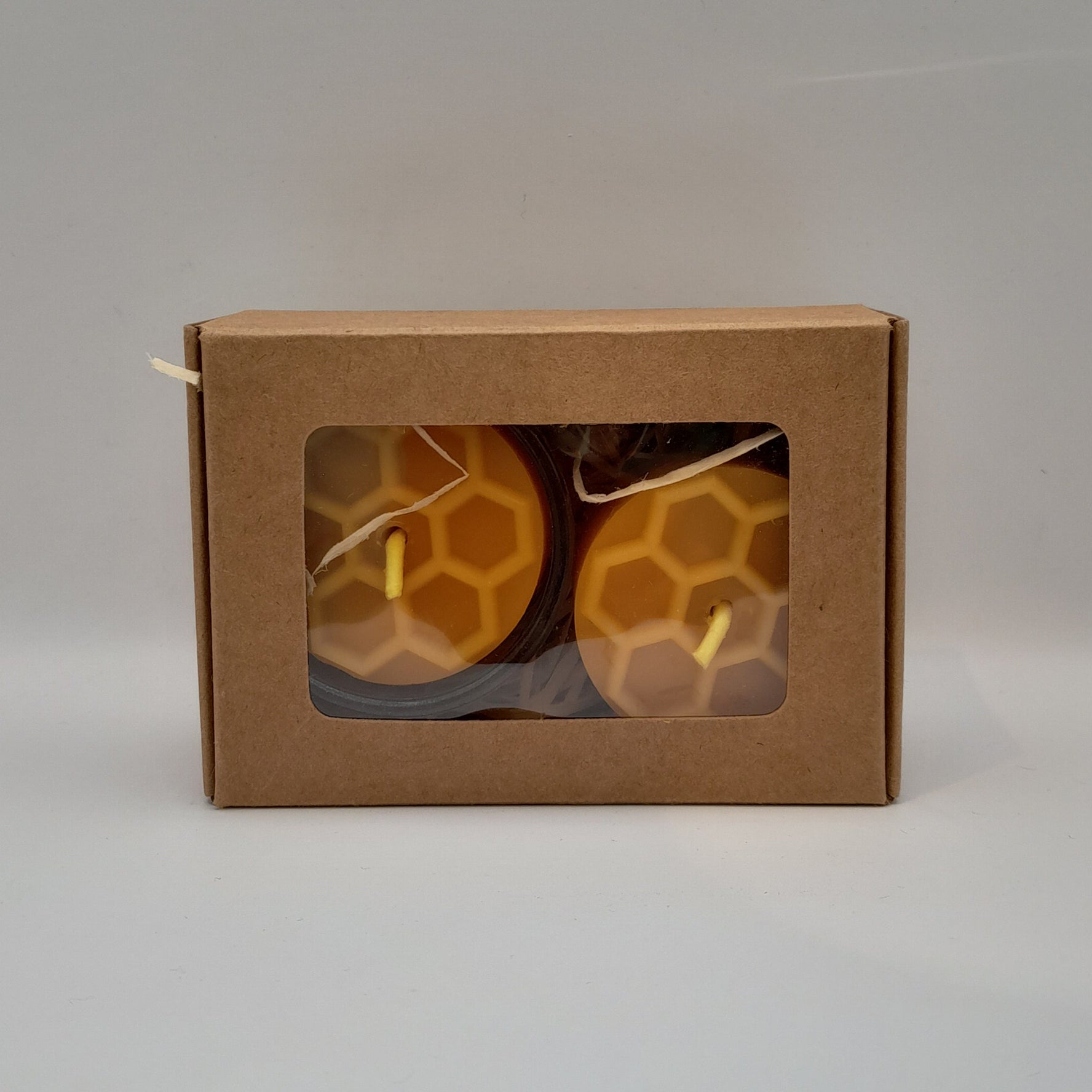 Bienenwachs Teelichter, 2 Stk + Glas