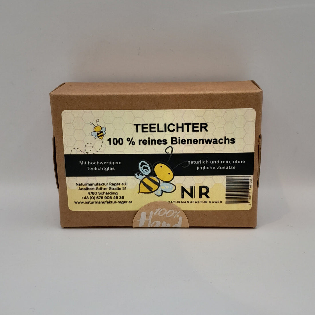 Bienenwachs Teelichter, 2 Stk + Glas