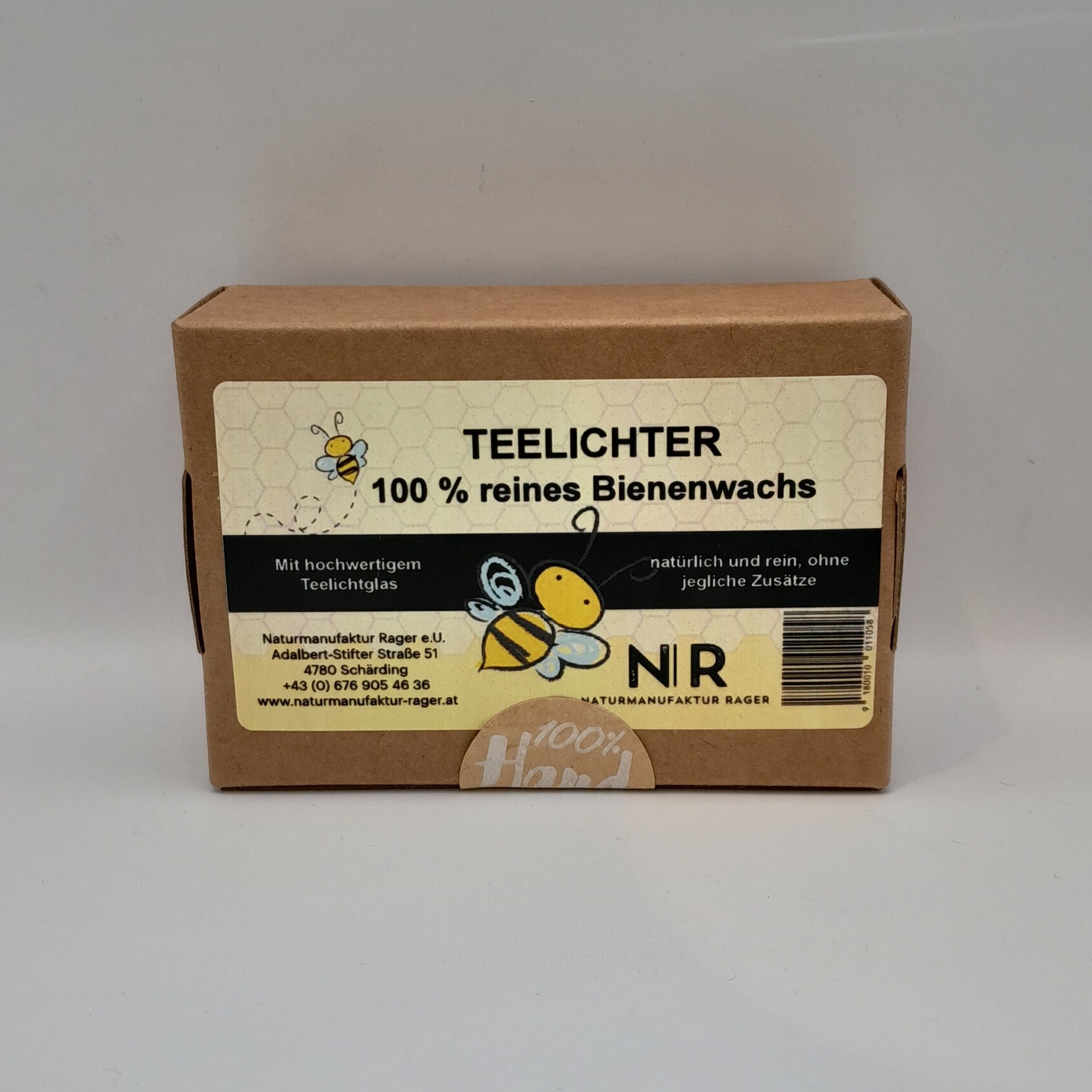Bienenwachs Teelichter, 2 Stk + Glas
