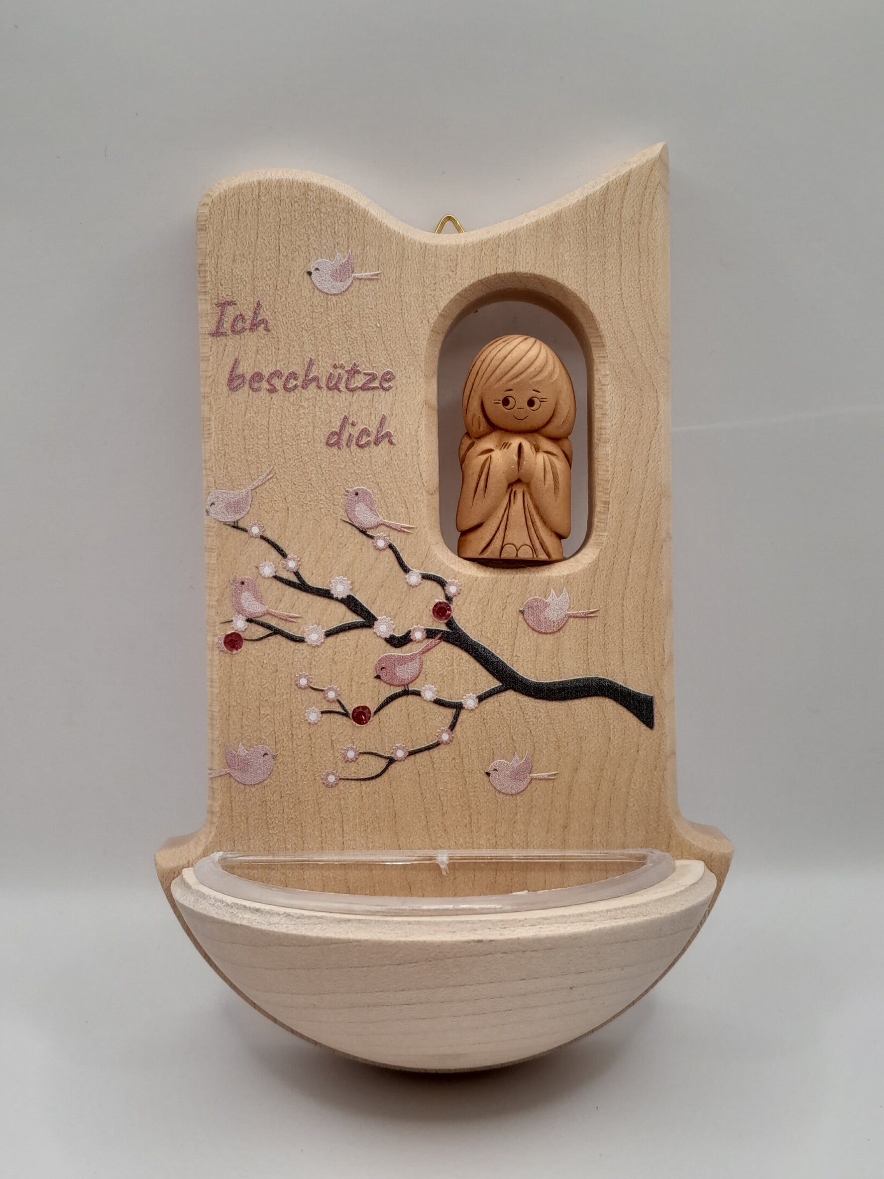 Kinder-Weihkessel mit Ton-Engel "Kristallsteinchen rosa"