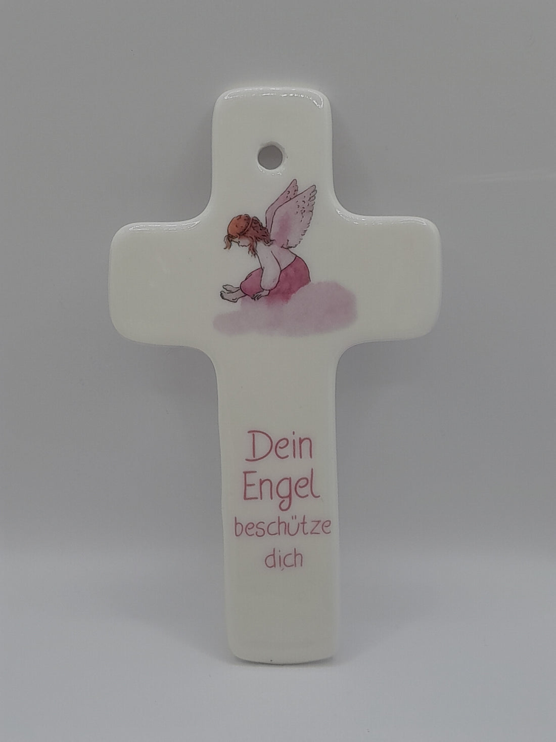 Kinderkreuz Porzellan "Dein Engel beschütze dich", rosa
