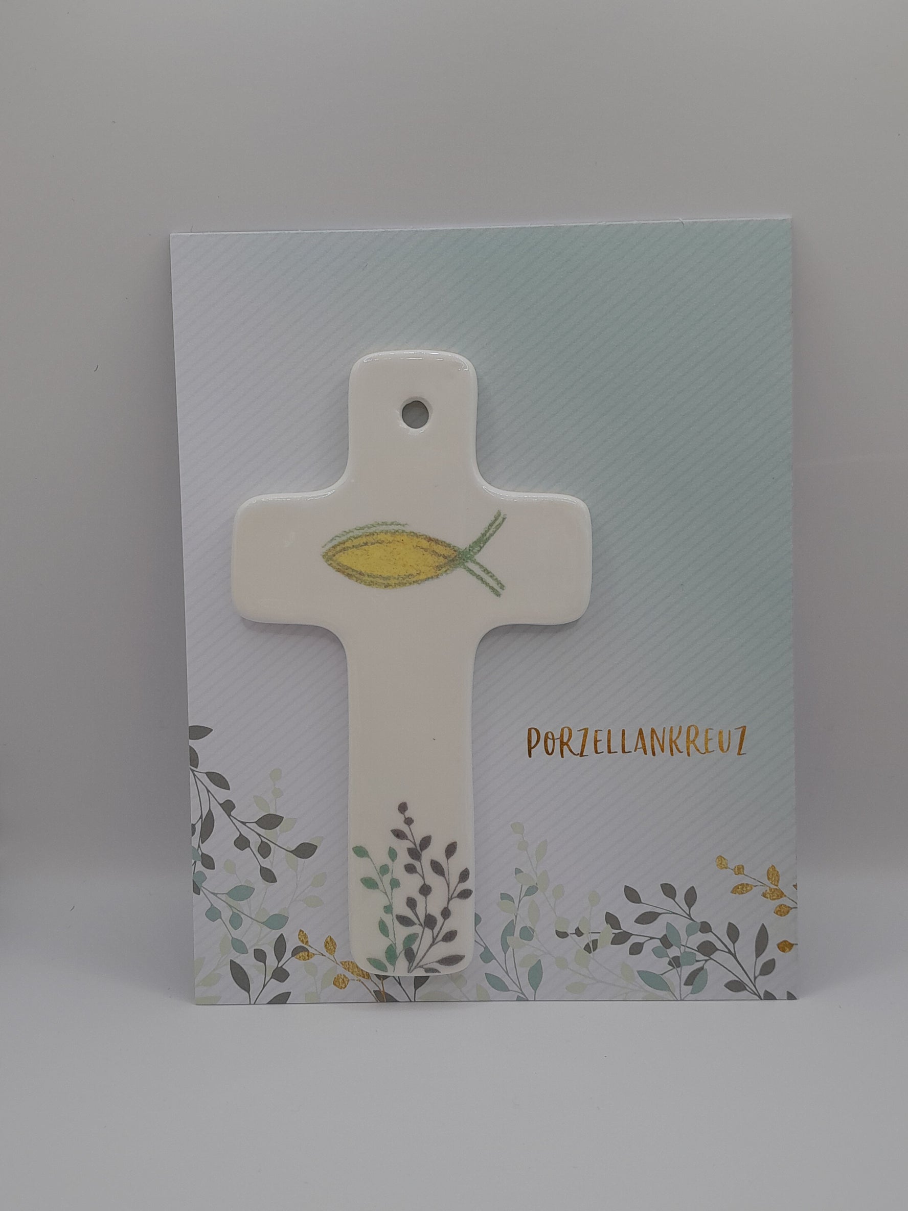 Kinderkreuz Porzellan "Goldener Fisch"