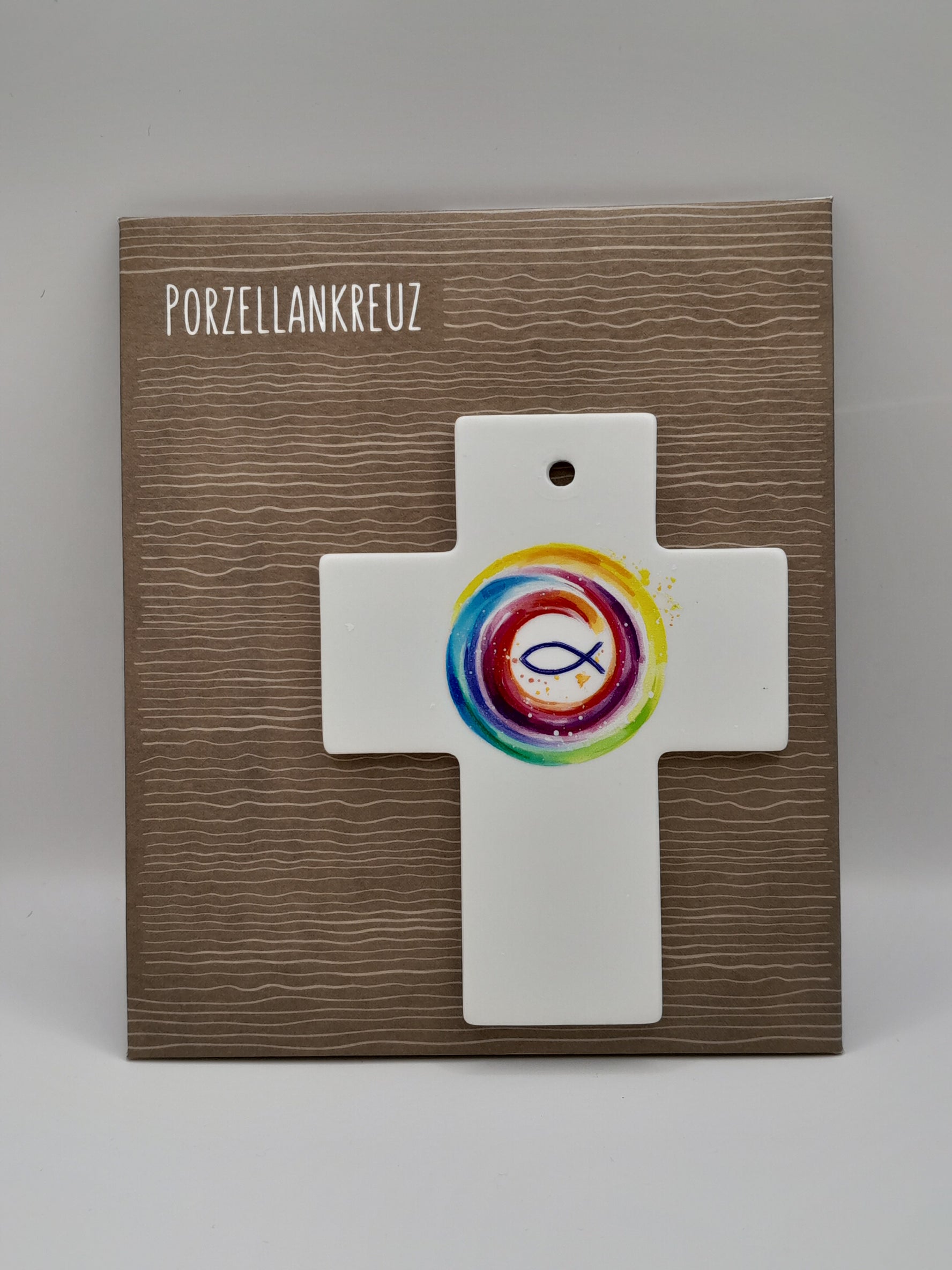 Kinderkreuz Porzellan "Fisch bunt"