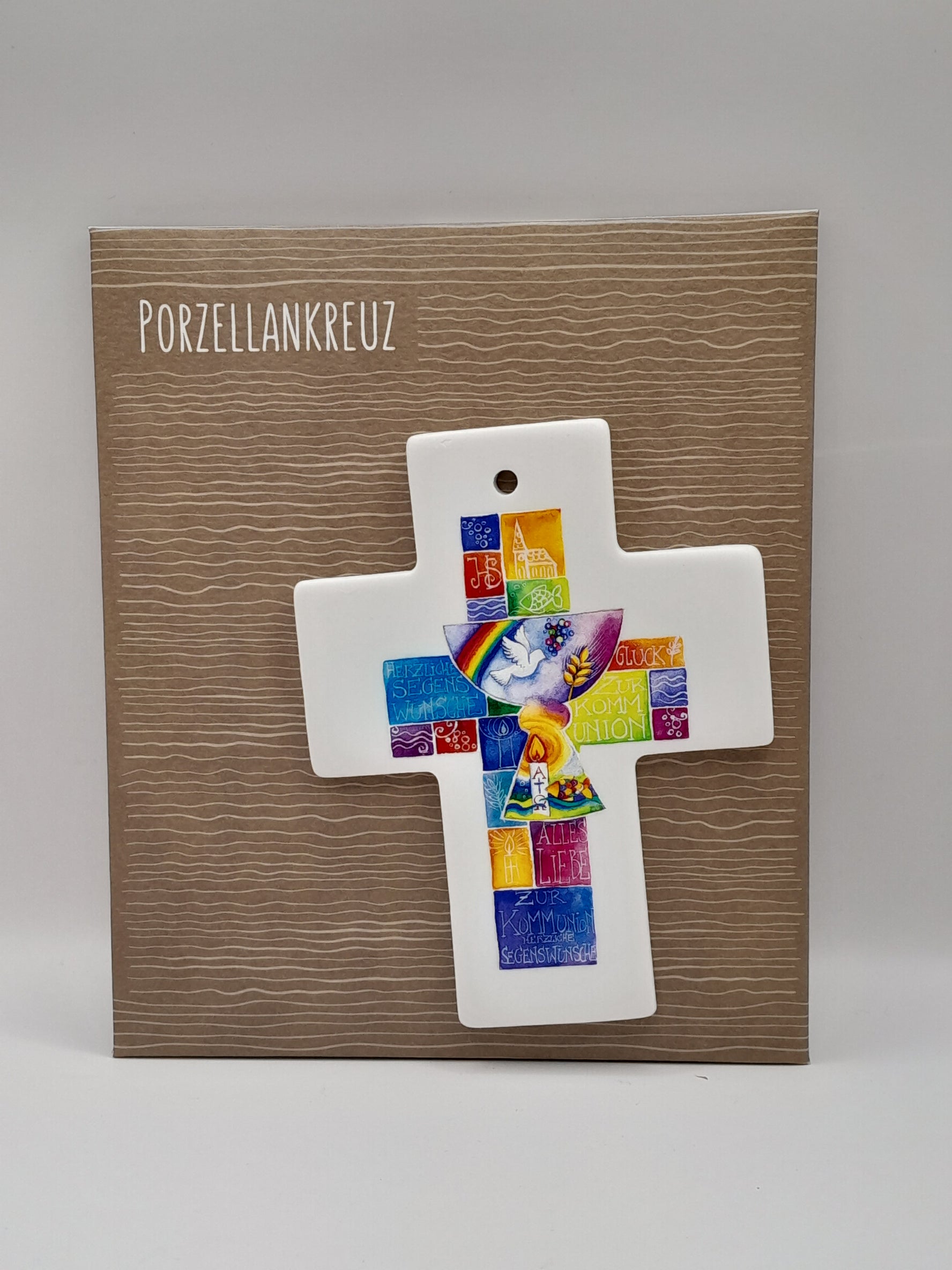 Kinderkreuz Porzellan "Taube bunt"