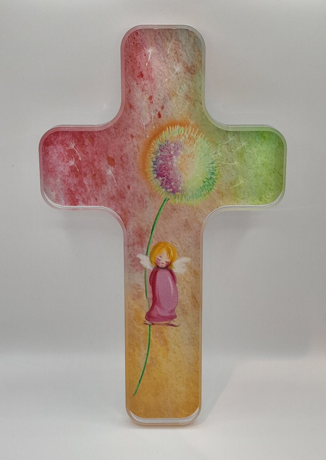 Kinderkreuz Acrylglas "Engel und Pusteblume"