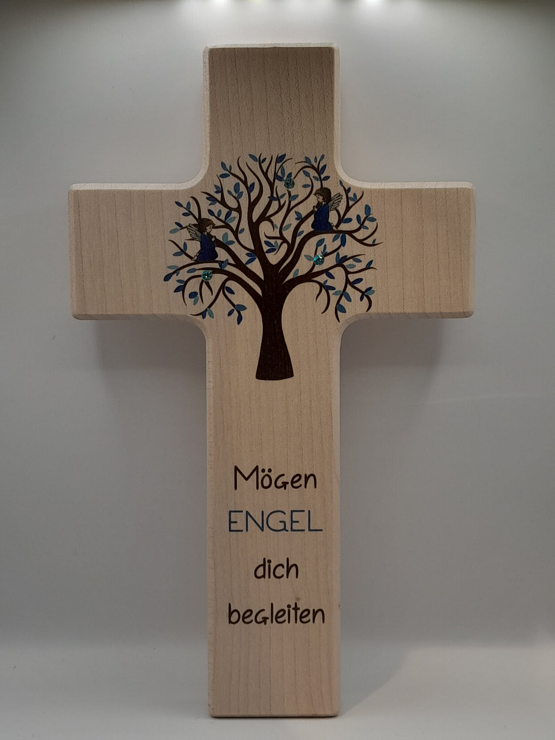 Kinderkreuz Holz "Mögen Engel dich begleiten", blau