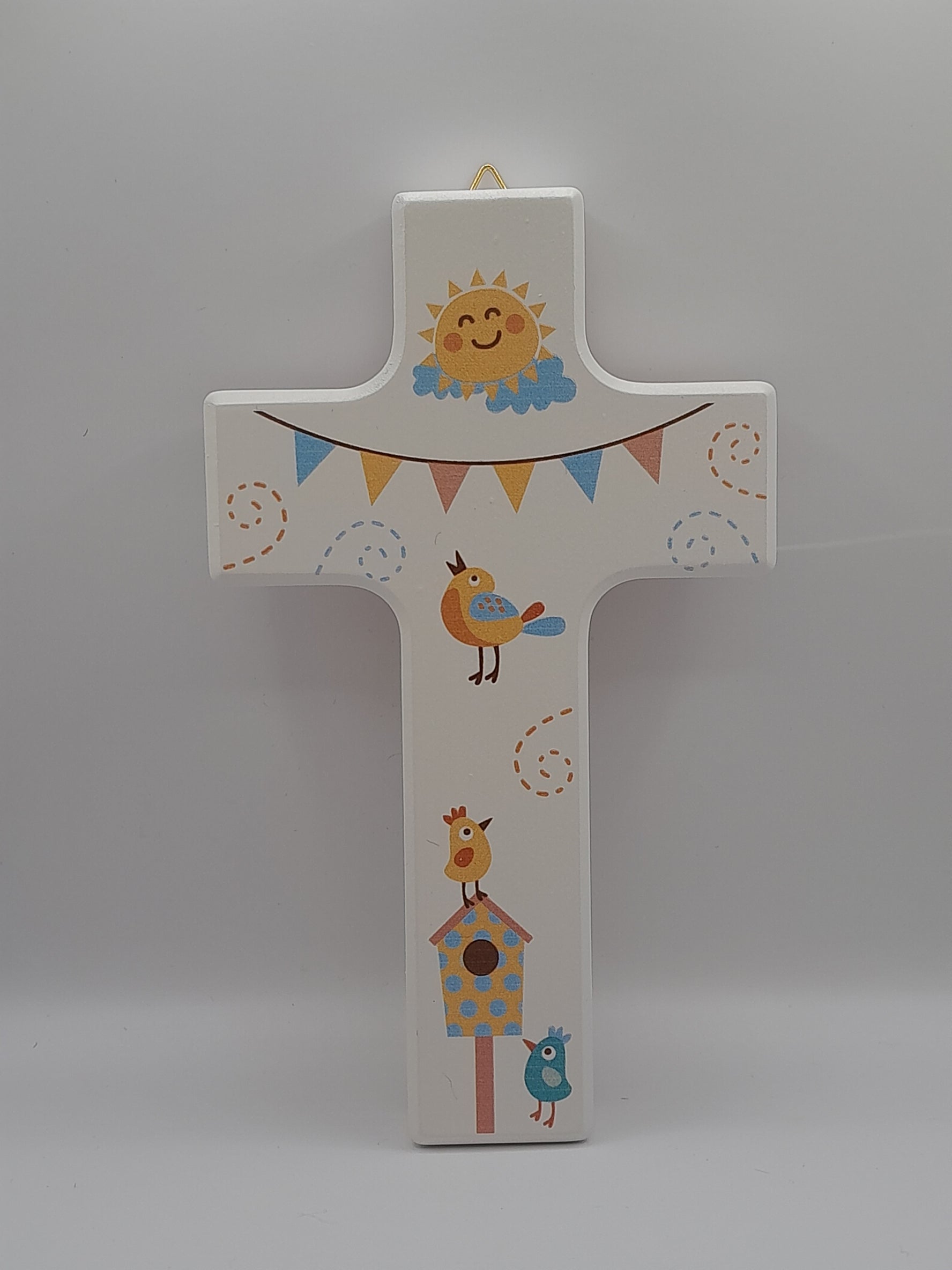 Kinderkreuz Holz "Sonne und Vogel"