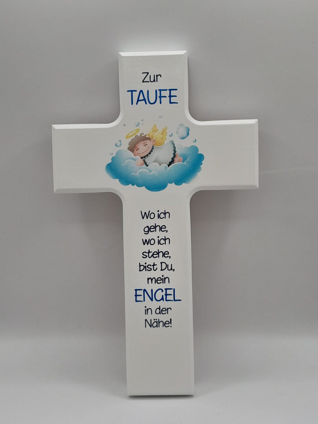 Kinderkreuz Holz "Zur Taufe", blau