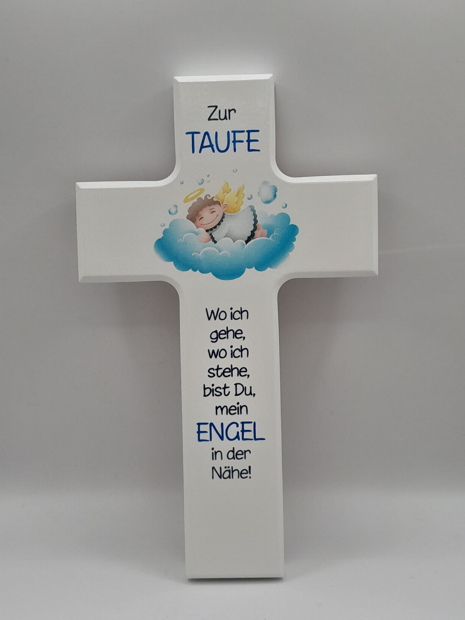 Kinderkreuz Holz "Zur Taufe", blau