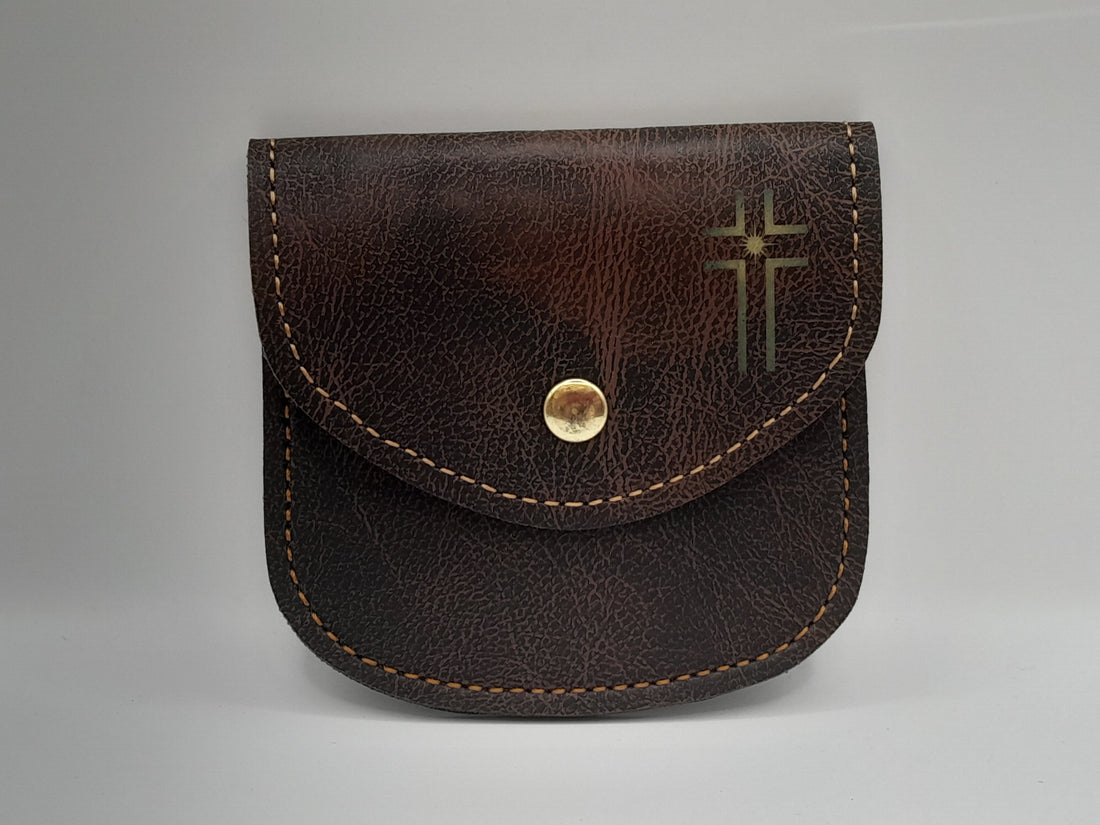 Rosenkranztäschchen braun, mit Kreuz