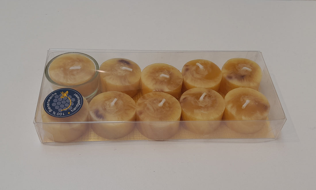 Bienenwachs Teelichter 10er Packung mit Glas