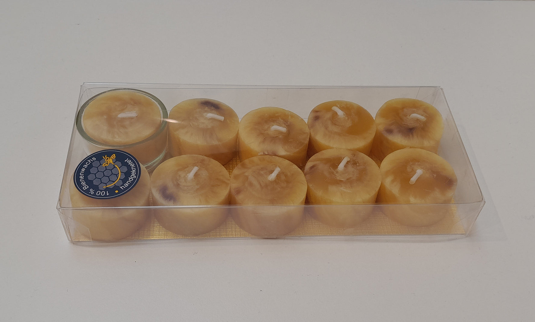 Bienenwachs Teelichter 10er Packung mit Glas