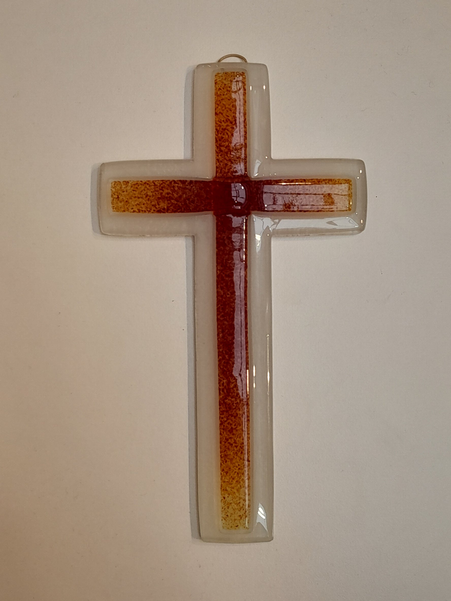 Wandkreuz Glas transparent-rot-orange