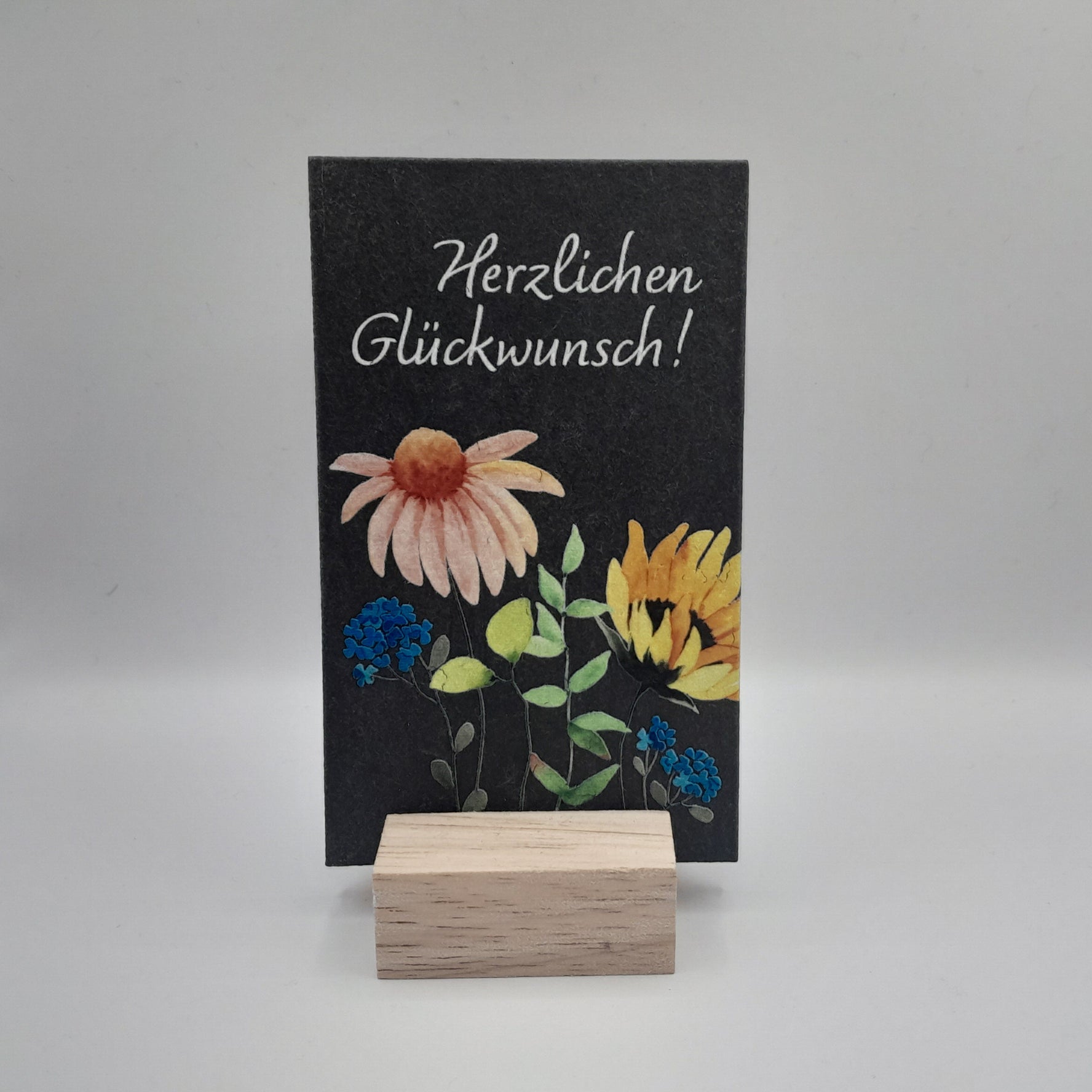 Schiefertafel "Herzlichen Glückwunsch" mit Holzsockel