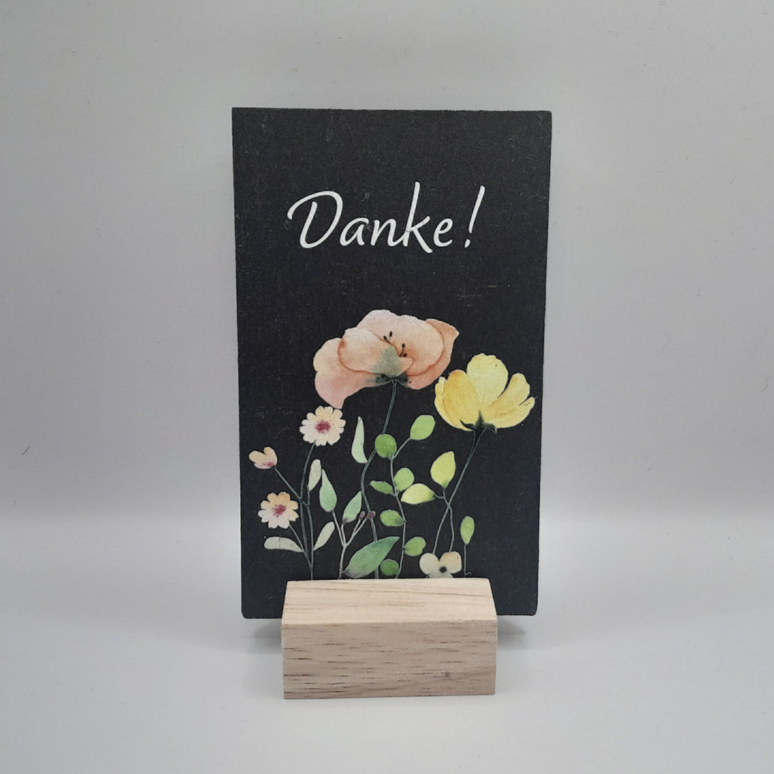 Schiefertafel "Danke", mit Holzsockel