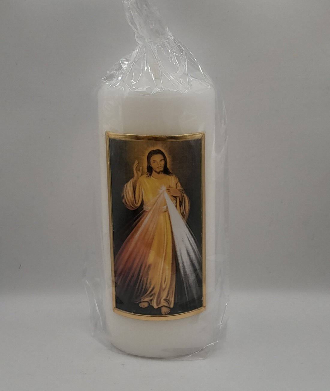Kerze Barmherziger Jesus mit Goldrahmen