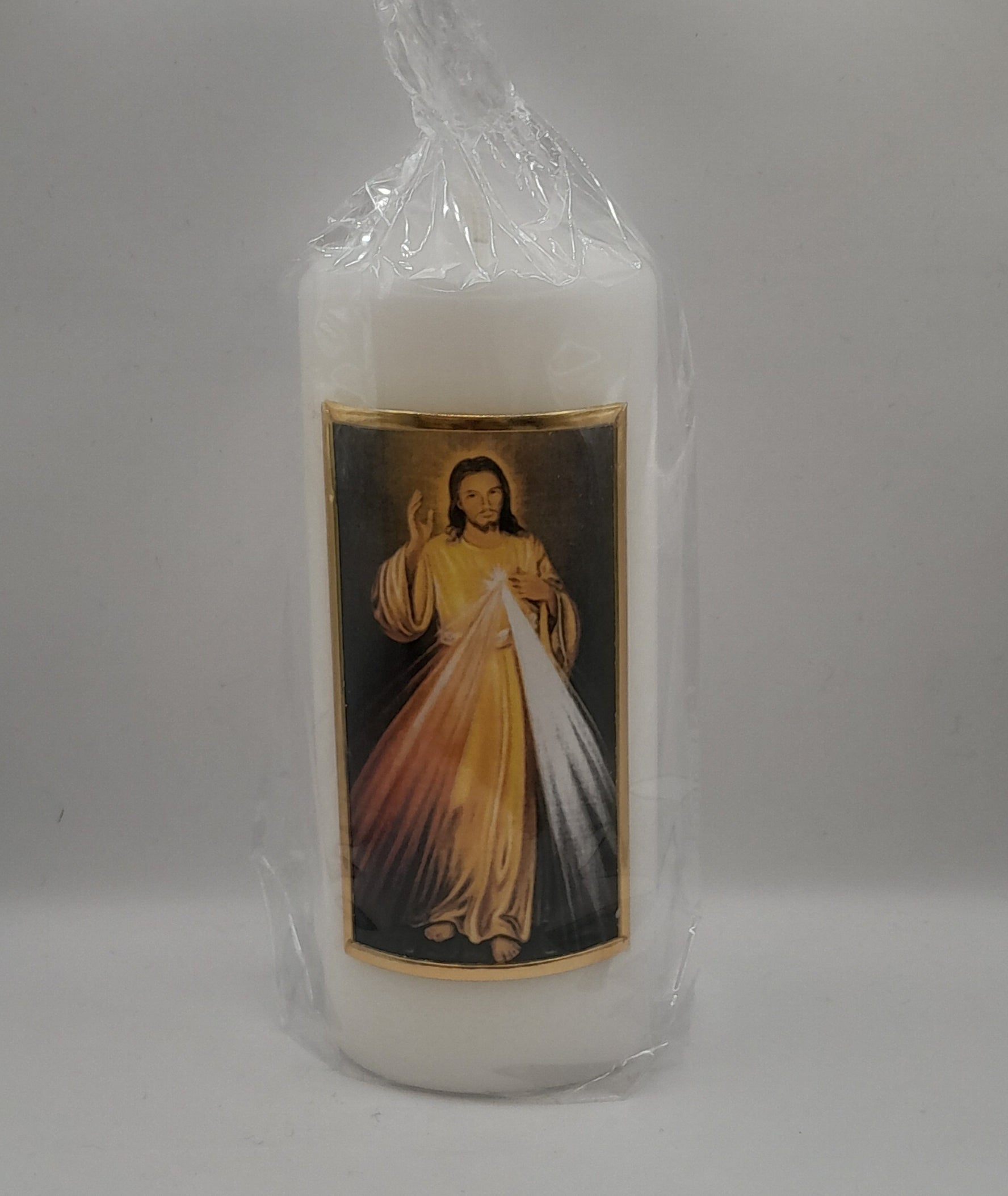 Kerze Barmherziger Jesus mit Goldrahmen