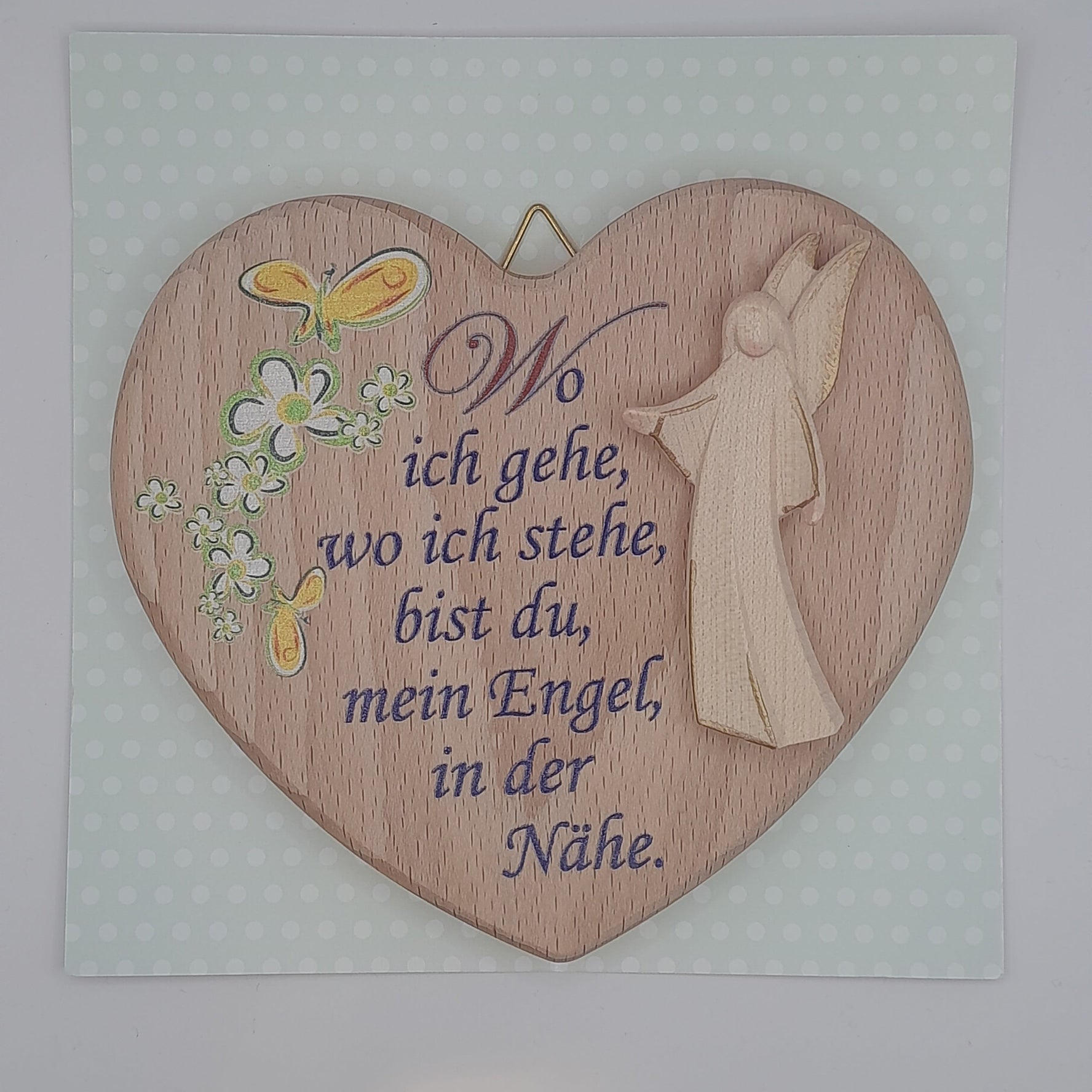 .Herz aus Holz mit Engel "Wo ich gehe, wo ich stehe"