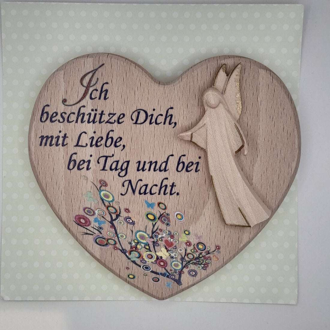 Herz aus Holz mit Engel "Ich beschütze dich"