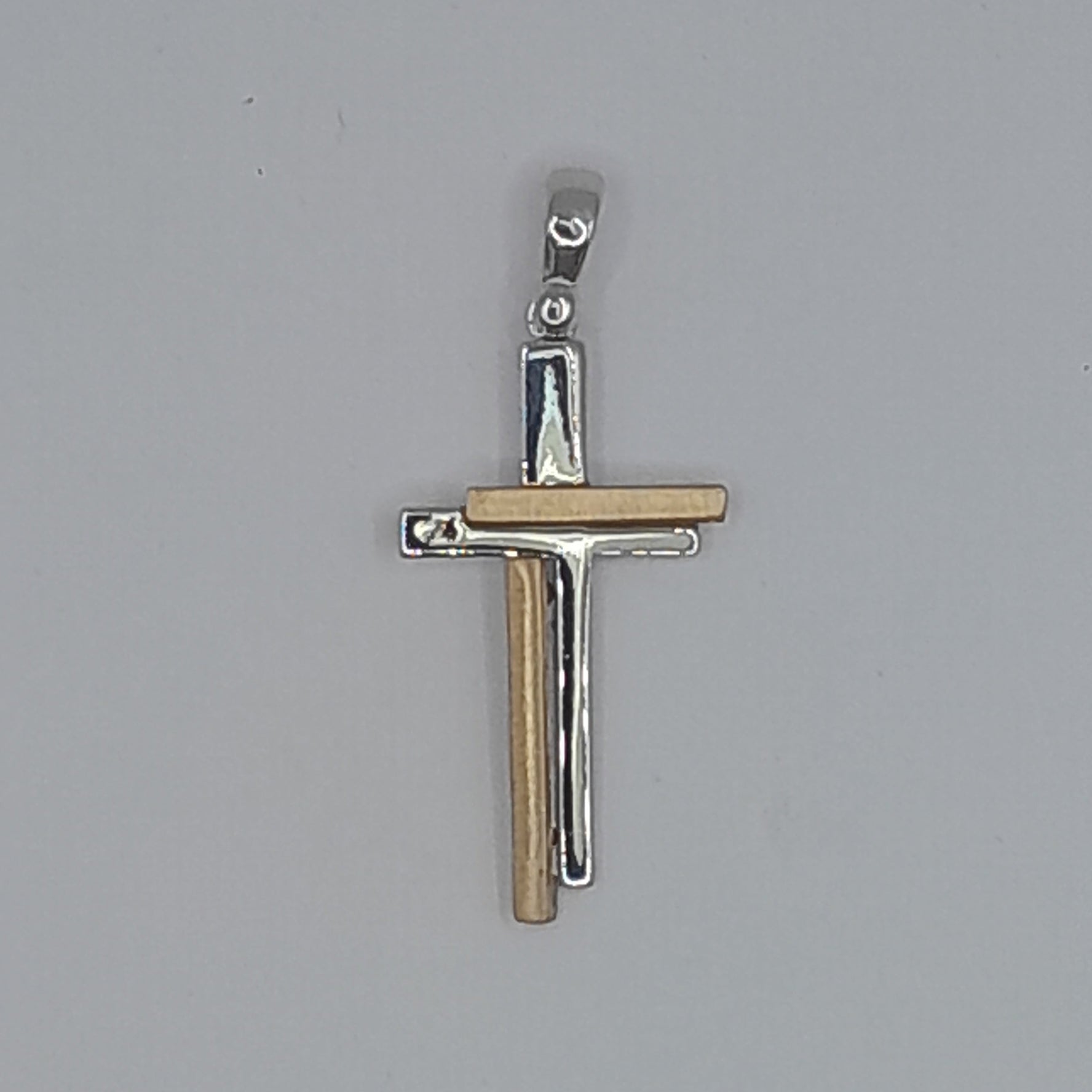 Kettenanhänger Kreuz Weiß- und Gelbgold 585