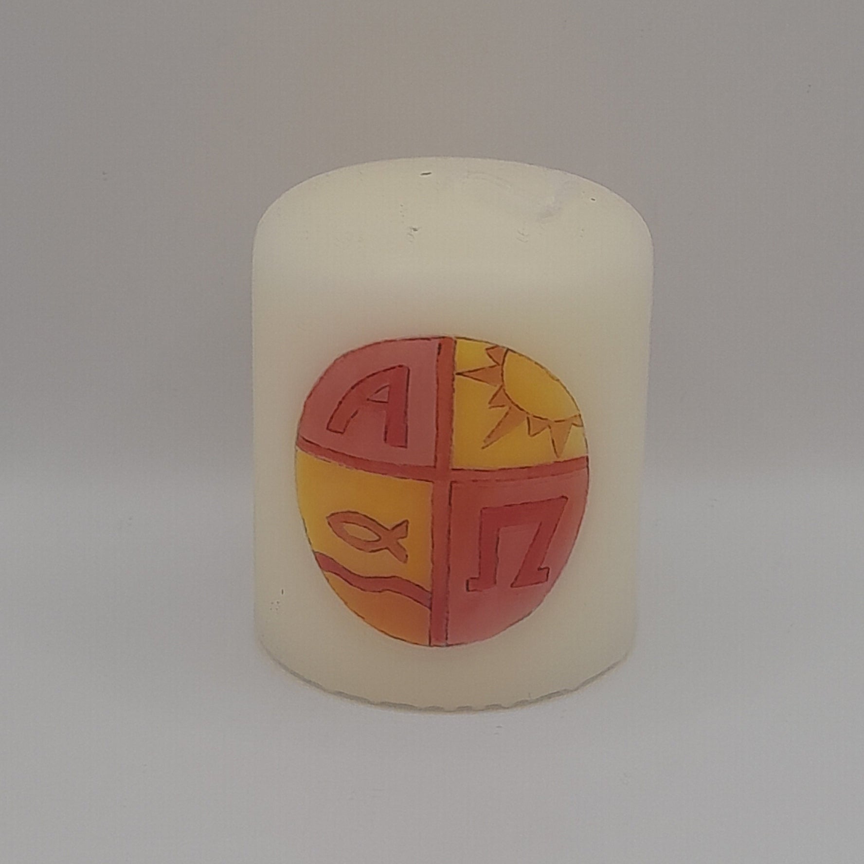 Mini-Geschenkkerze "Sonne, Fisch, Alpha, Omega"