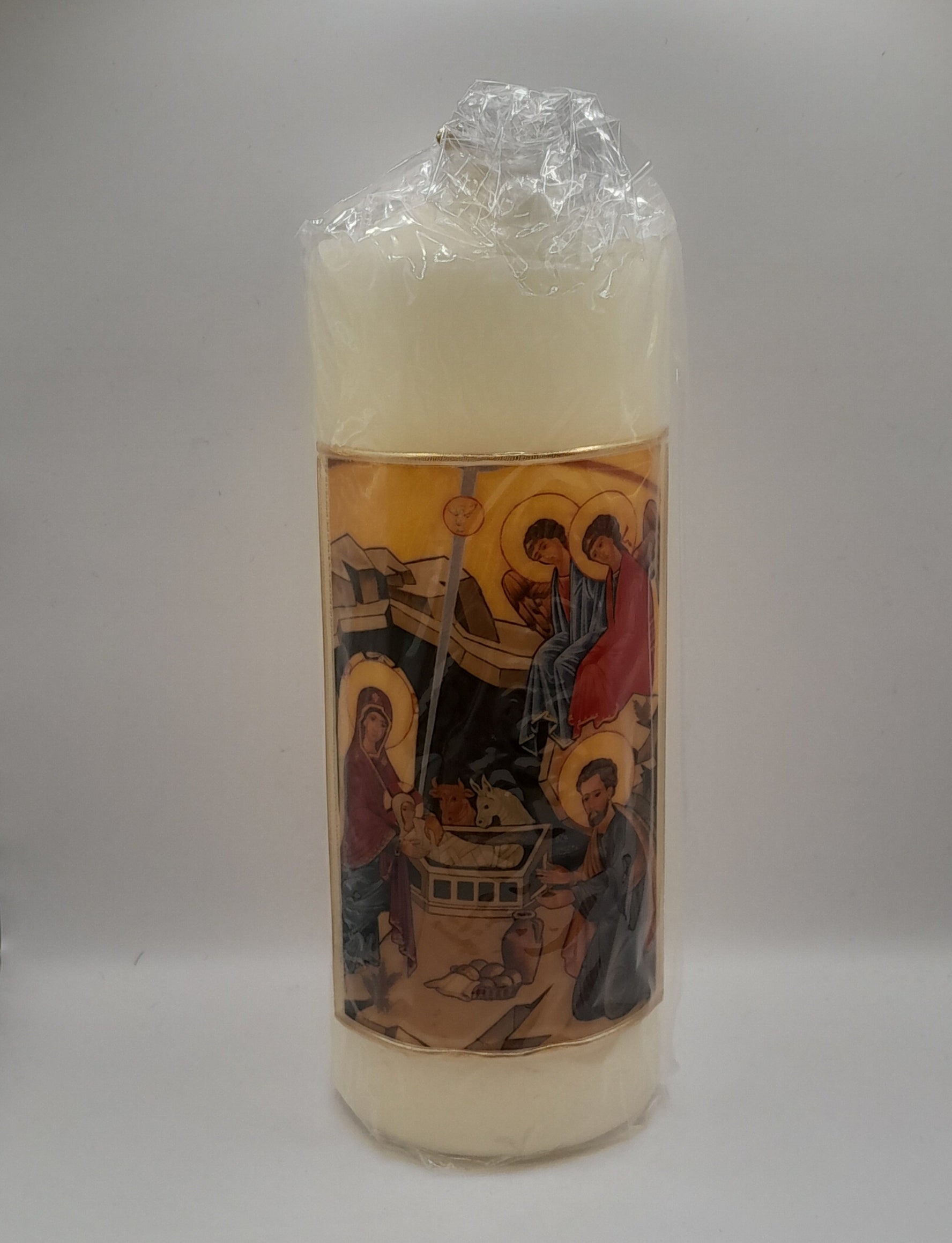 Weihnachtskerze "Geburt Christi" mit Goldrand