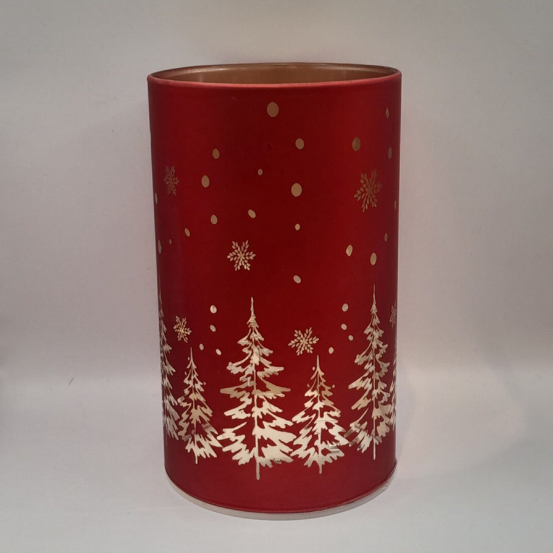Glas-Windlicht "Winterwald rot" mit LED