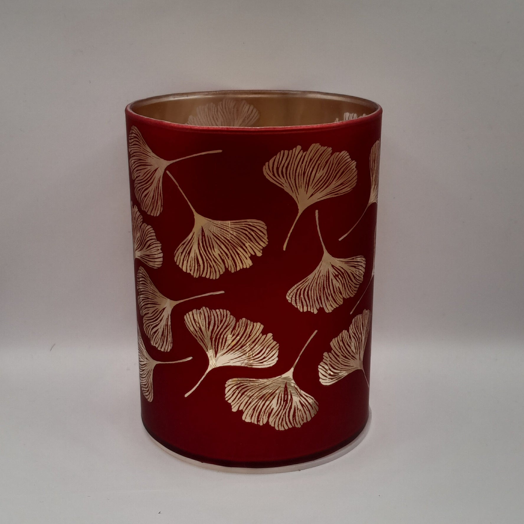 Glas-Windlicht "Ginko rot", inkl. LED