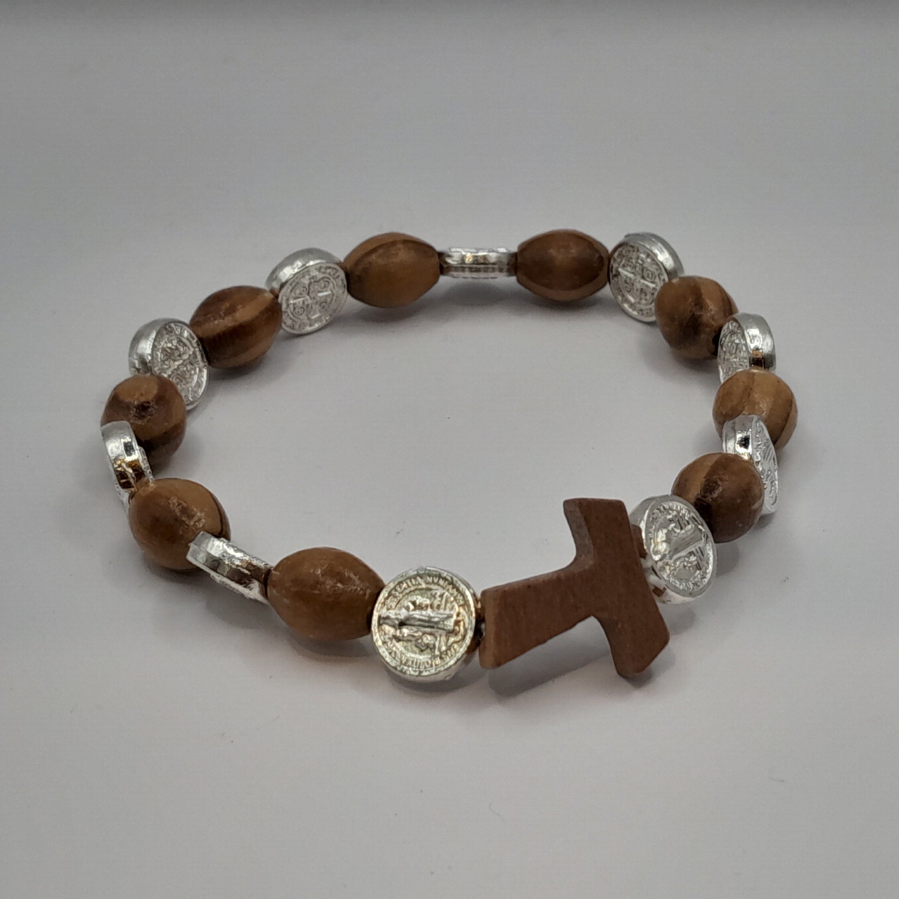 Armband Tao-Kreuz / Olivperle / Benediktus