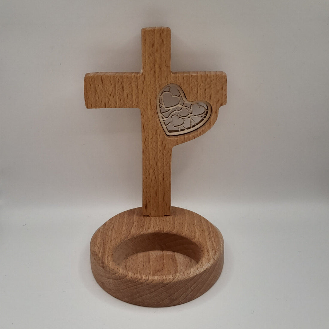 Teelichtkreuz mit Herz 13cm