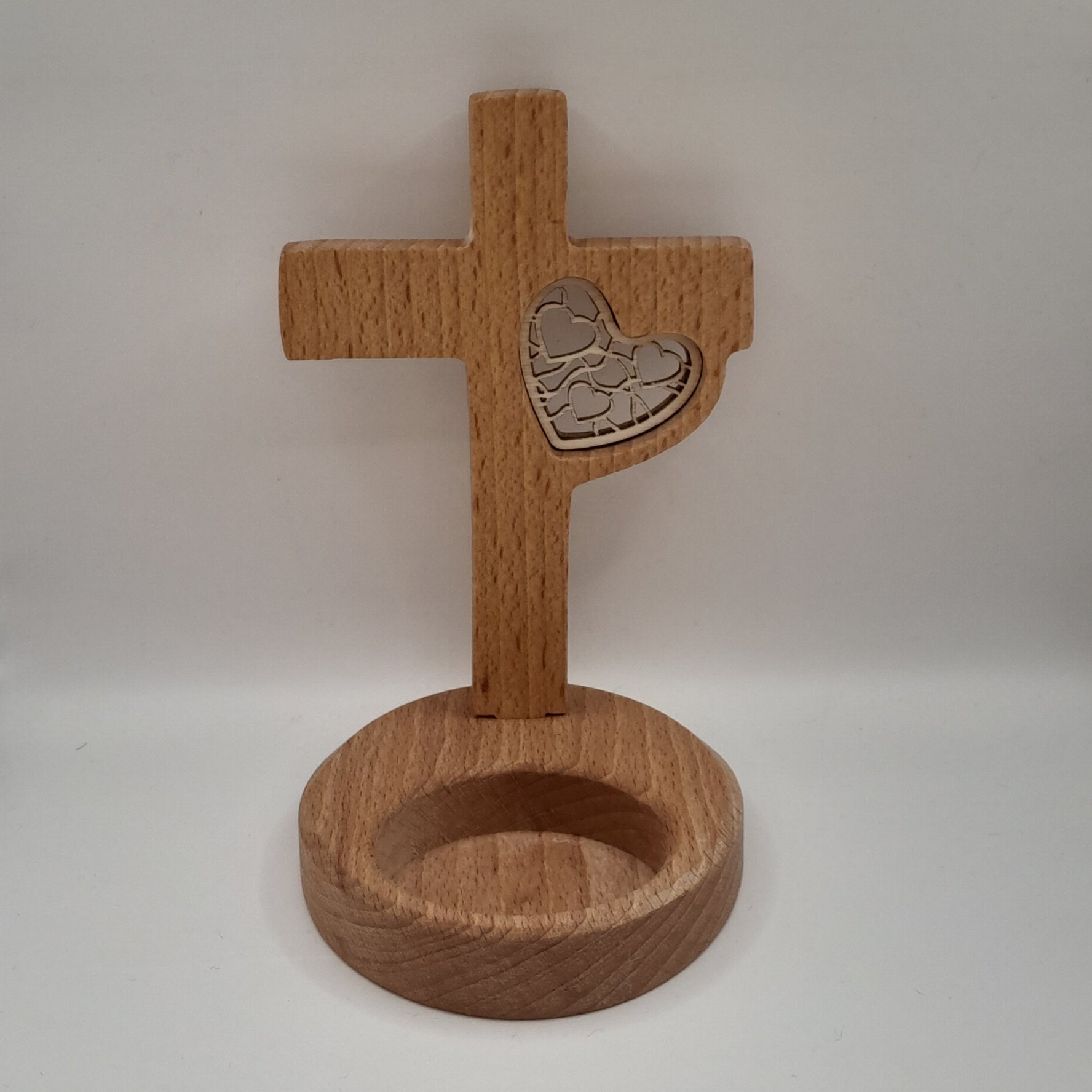 Teelichtkreuz mit Herz 13cm