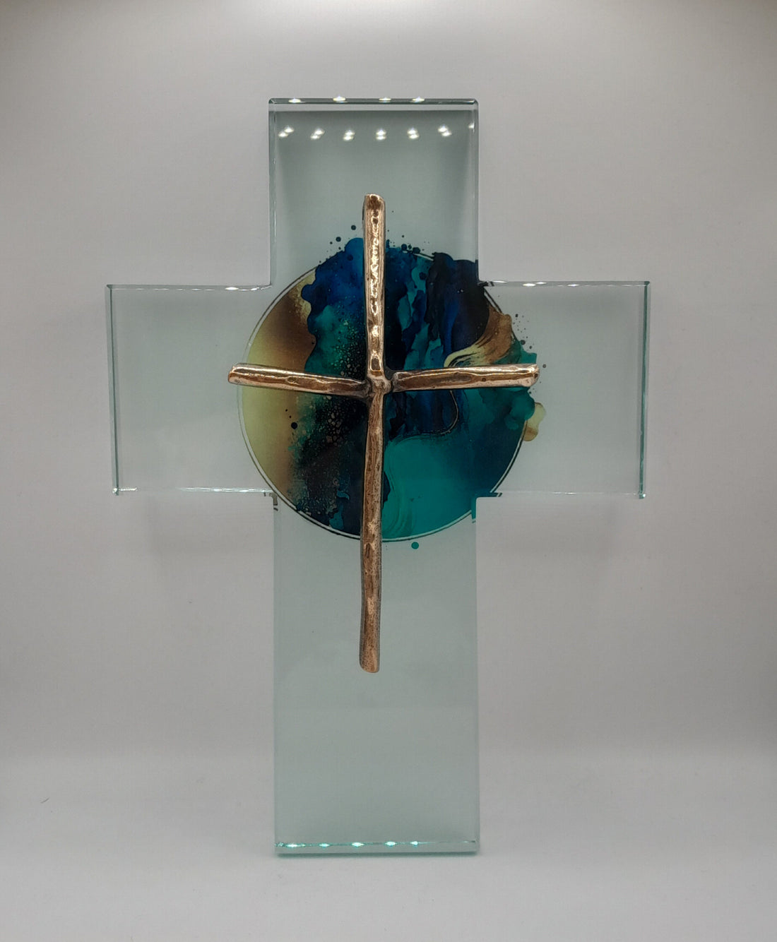 Wandkreuz Glas / Bronze