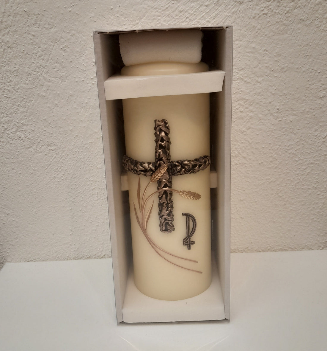 Trauerkerze / Gedenkkerze "Ähren", beige