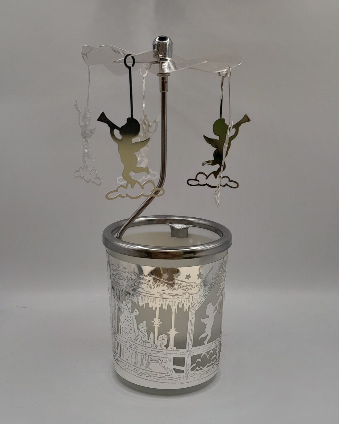 Glas-Karussell-Windlicht, Engel silber