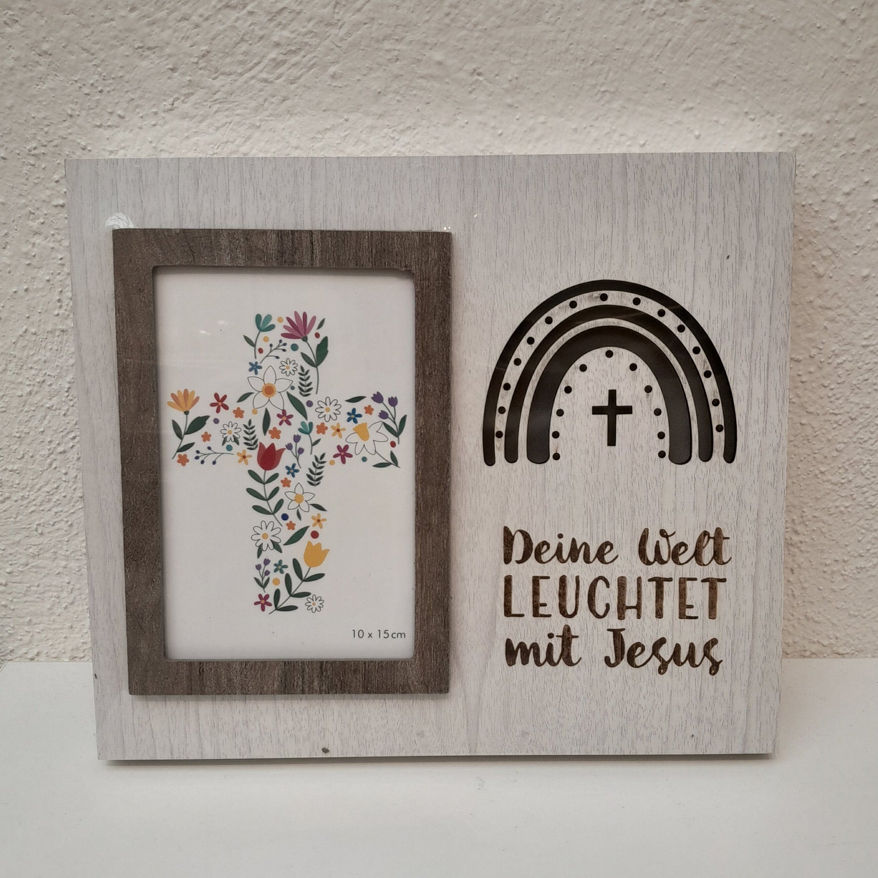 Fotorahmen mit LED "Deine Welt leuchtet mit Jesus"
