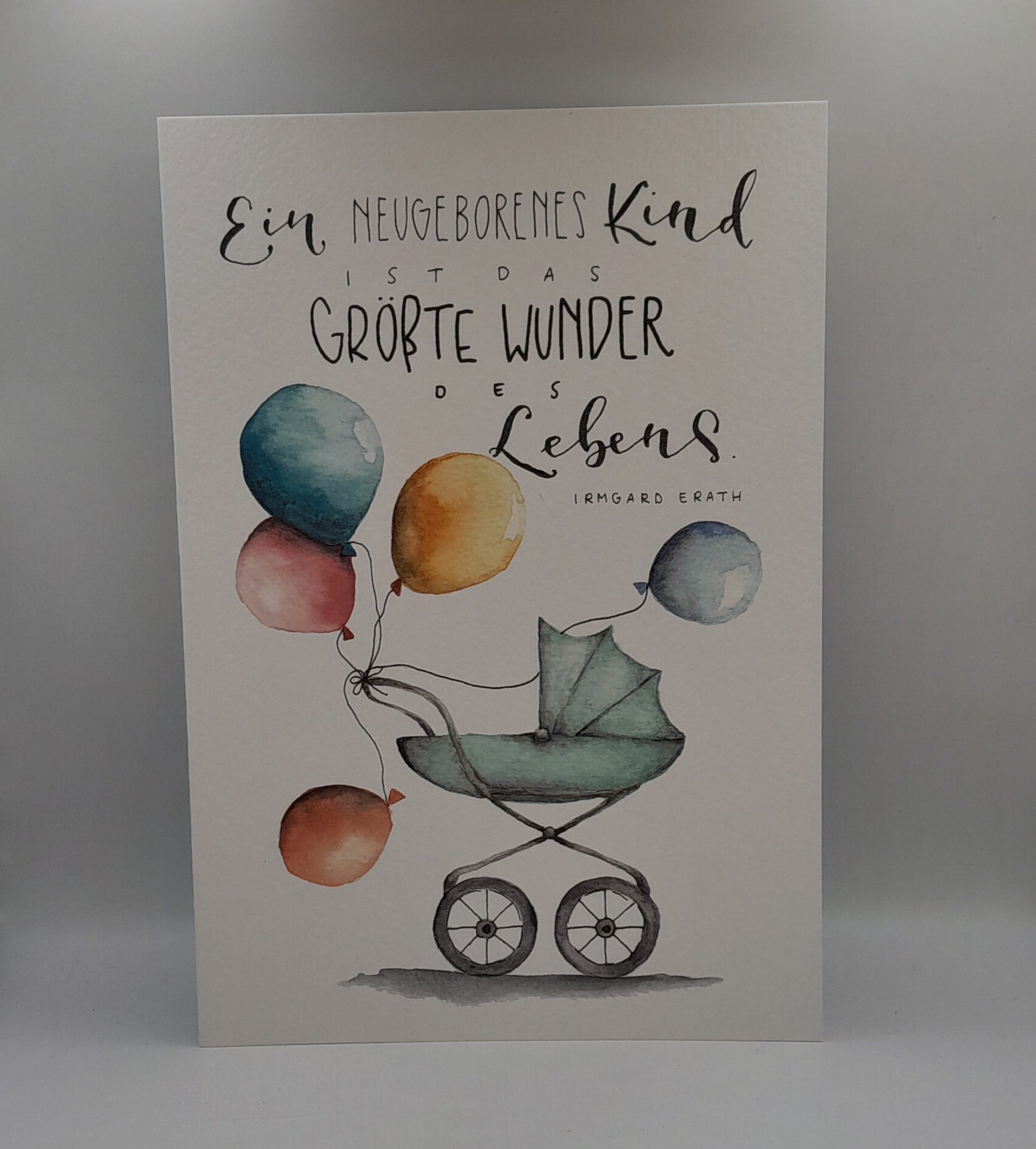 Billet zur Geburt "Kinderwagen und Luftballons"