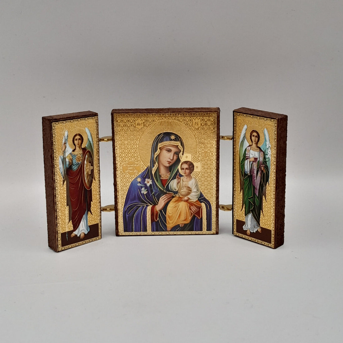 Magnet-Ikone Tryptichon "Maria mit Jesuskind und Lilien "