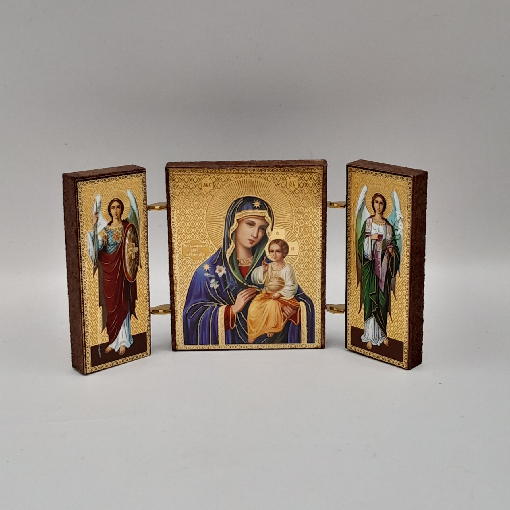 Magnet-Ikone Tryptichon "Maria mit Kind und Lilien"