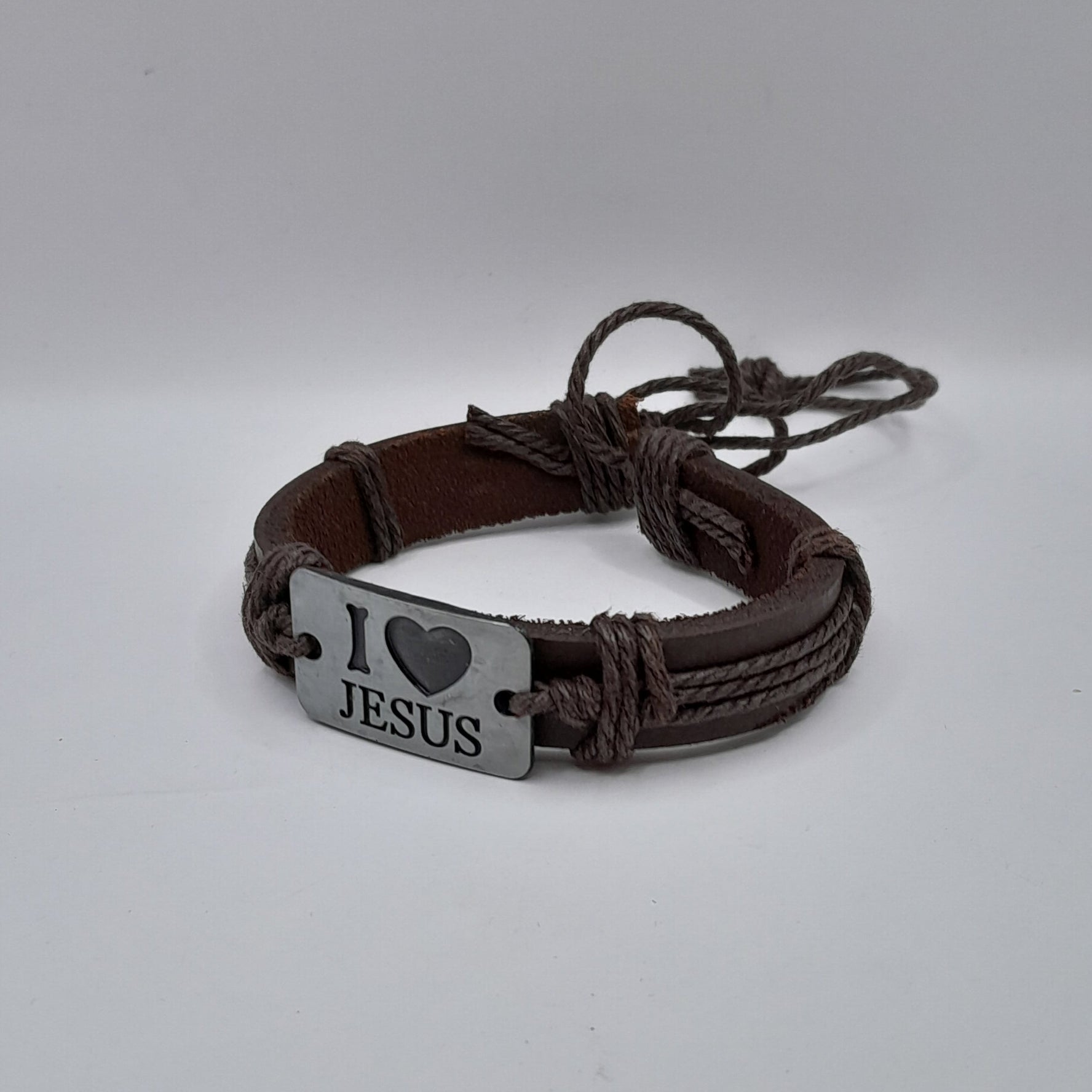 Leder-Armband braun "I love Jesus"