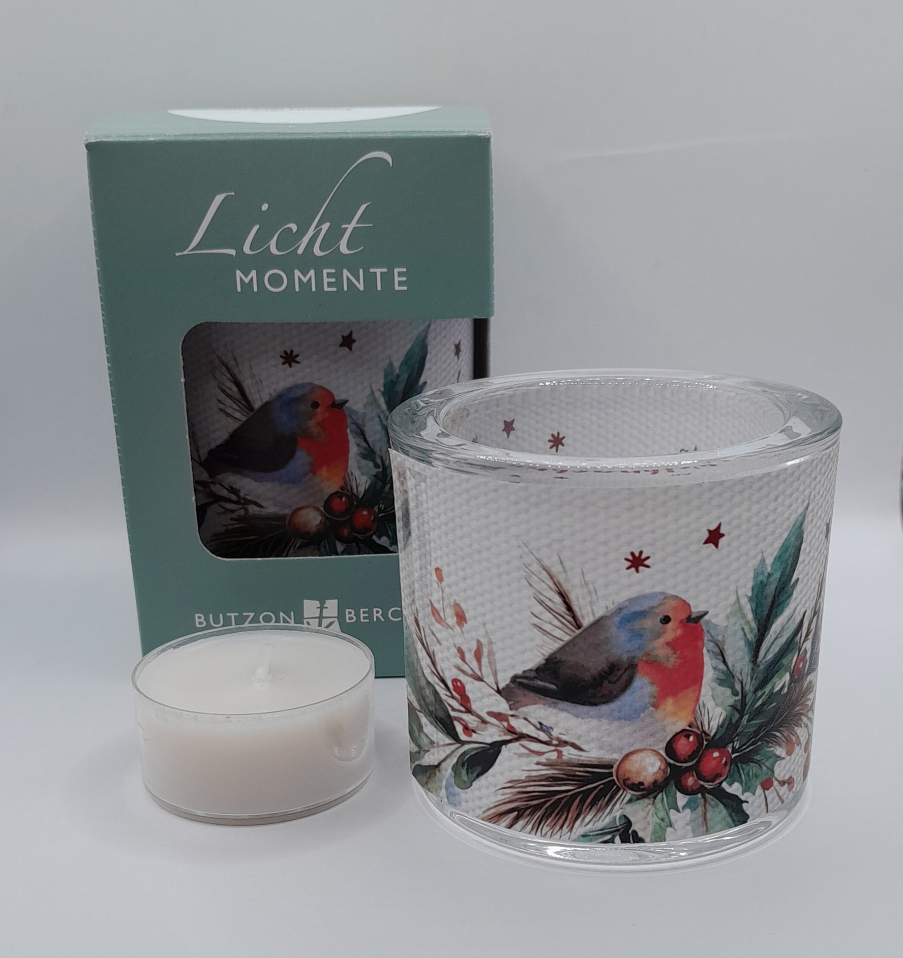 Lichtmomente Teelichthalter "Weihnachten" / Rotkehlchen
